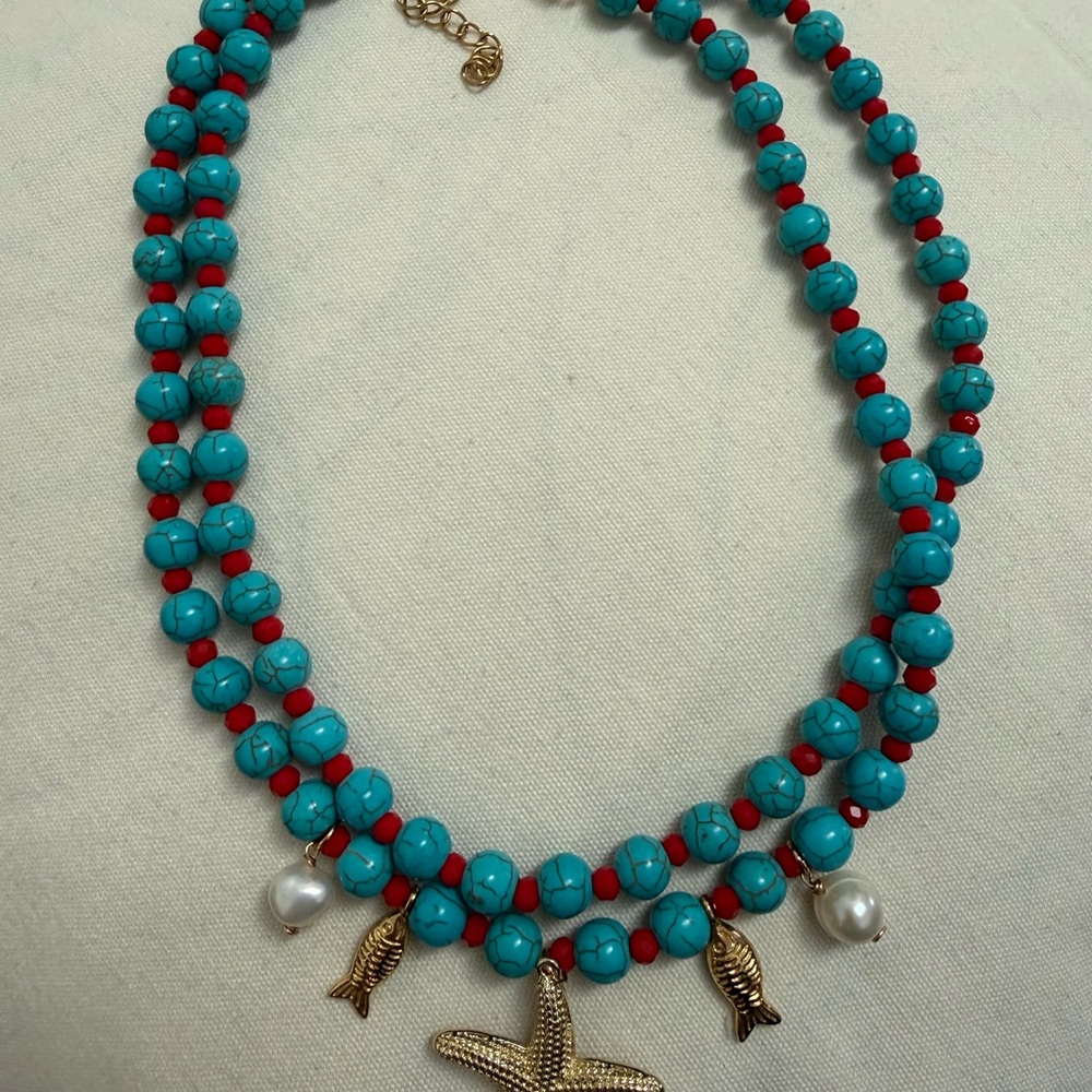 Turquoise and Gold Starfish Necklace